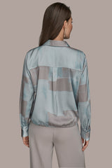 Donna Karan | LONG-SLEEVE PRINTED DRAWSTRING BLOUSE