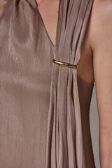Donna Karan | METALLIC ASYMMETRIC SCARF HALTER BLOUSE
