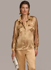 Donna Karan | COLD SHOULDER COLLARED BUTTON DOWN