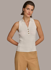 Donna Karan | TEXTURE SWEATER WITH GOLD BUTTONS