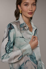 Donna Karan | PRINTED DRAWSTRING HEM BLOUSE