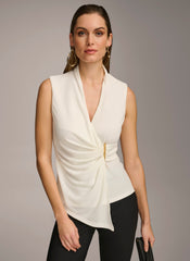 Donna Karan | V NECK WITH HARDWARE AND RUCHED DETAIL