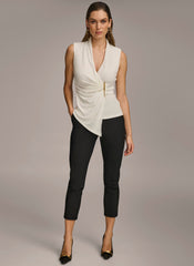 Donna Karan | V NECK WITH HARDWARE AND RUCHED DETAIL