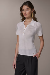 Donna Karan | RIB-KNIT POLO SWEATER