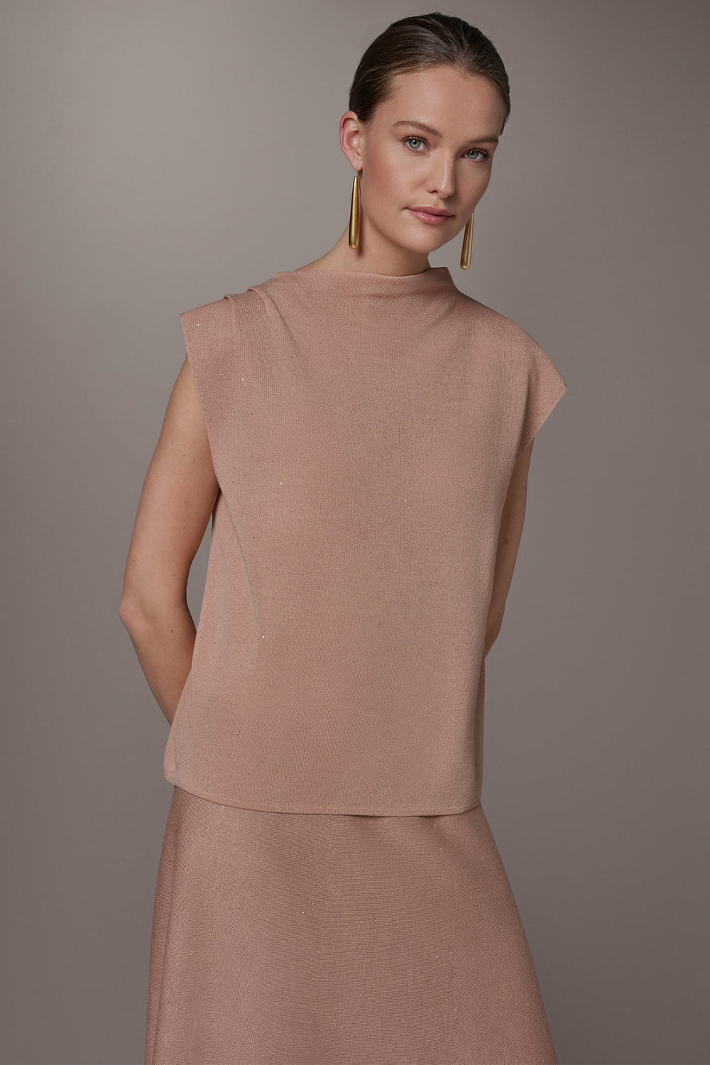Donna Karan | SEQUIN ASYMMETRIC FUNNEL NECK SWEATER