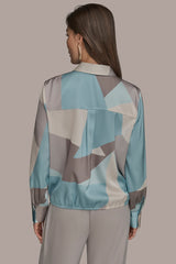 Donna Karan | LONG-SLEEVE PRINTED DRAWSTRING BLOUSE