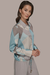 Donna Karan | LONG-SLEEVE PRINTED DRAWSTRING BLOUSE