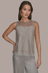 Donna Karan | LAYERED BEADED SLEEVELESS BLOUSE