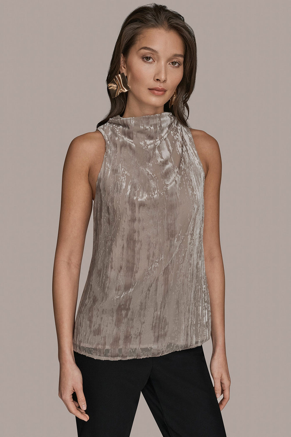 Donna Karan | SLEEVELESS HIGH-NECK BURNOUT BLOUSE