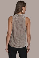 Donna Karan | SLEEVELESS HIGH-NECK BURNOUT BLOUSE