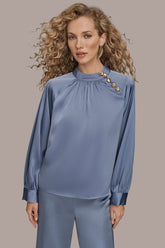 Donna Karan | BUTTON-NECK BLOUSE
