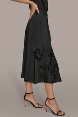 Donna Karan | FLORAL-SEQUINED SATIN MIDI SKIRT