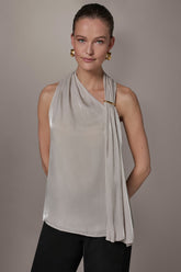 Donna Karan | METALLIC ASYMMETRIC SCARF HALTER BLOUSE