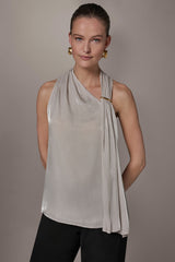 Donna Karan | METALLIC ASYMMETRIC SCARF HALTER BLOUSE