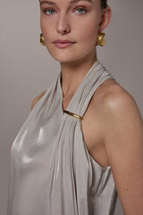 Donna Karan | METALLIC ASYMMETRIC SCARF HALTER BLOUSE