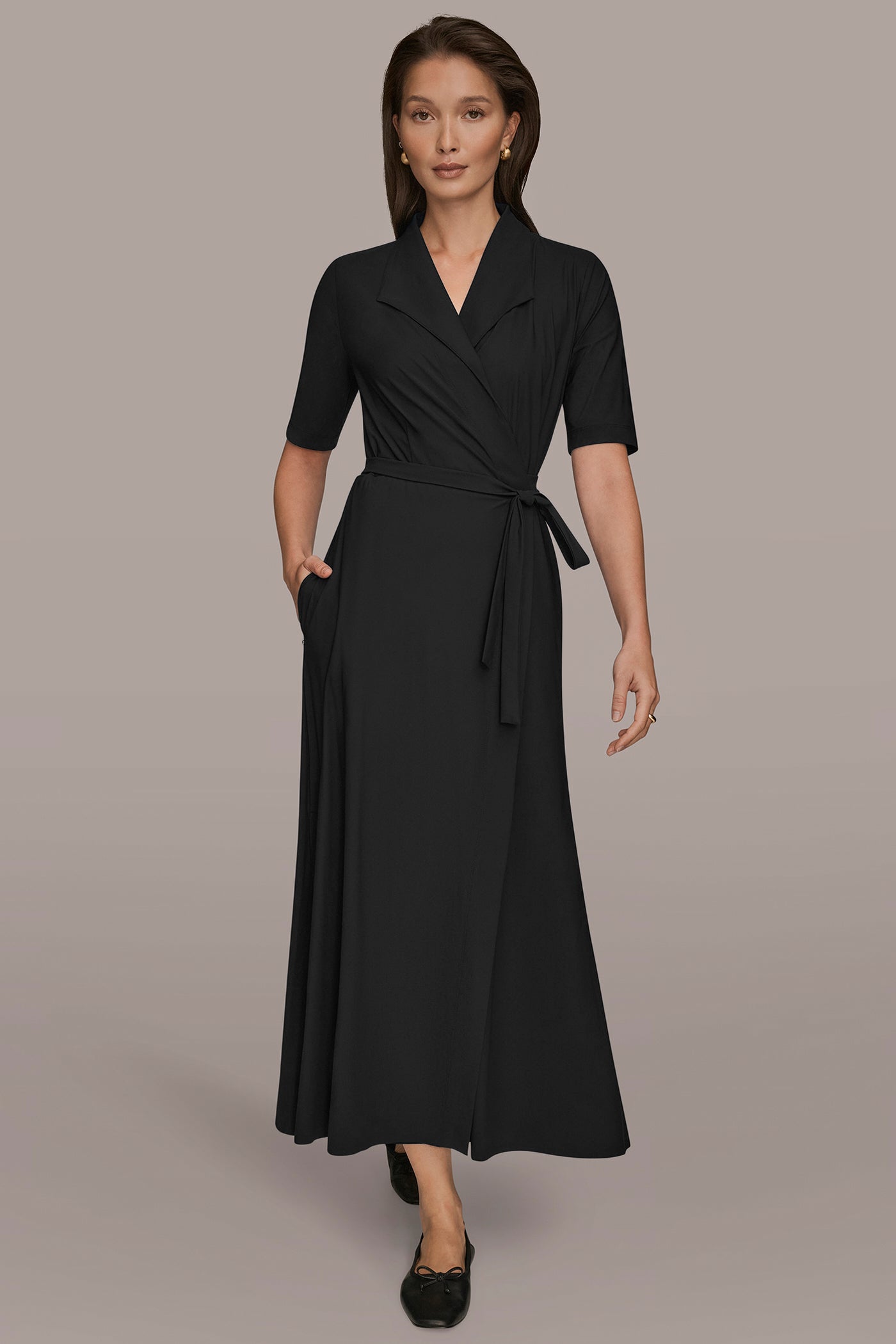 Donna Karan | THE MODERN TRAVEL ELBOW-SLEEVE MIDI WRAP DRESS