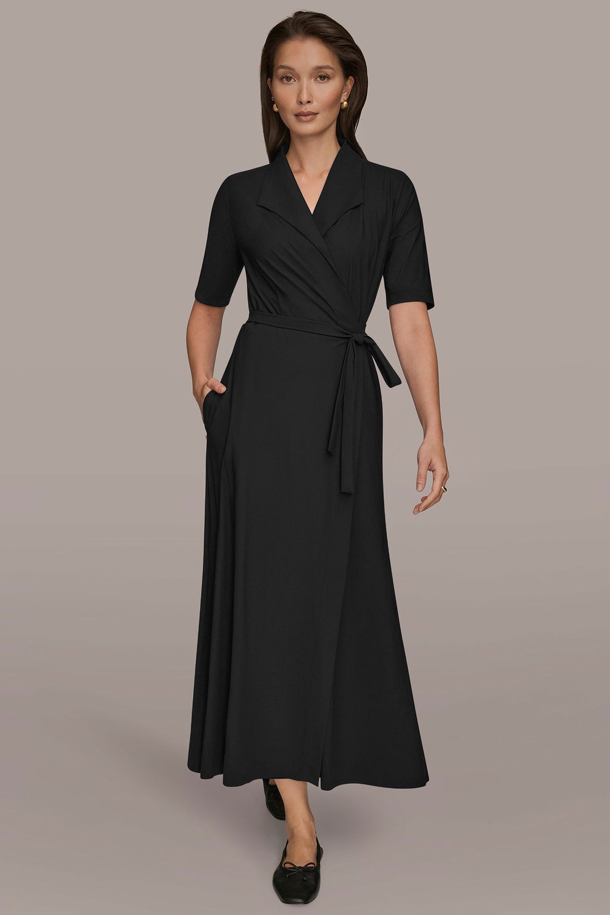 Donna Karan | THE MODERN TRAVEL ELBOW-SLEEVE MIDI WRAP DRESS