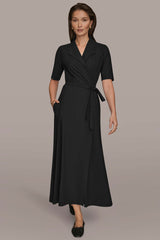 Donna Karan | THE MODERN TRAVEL ELBOW-SLEEVE MIDI WRAP DRESS