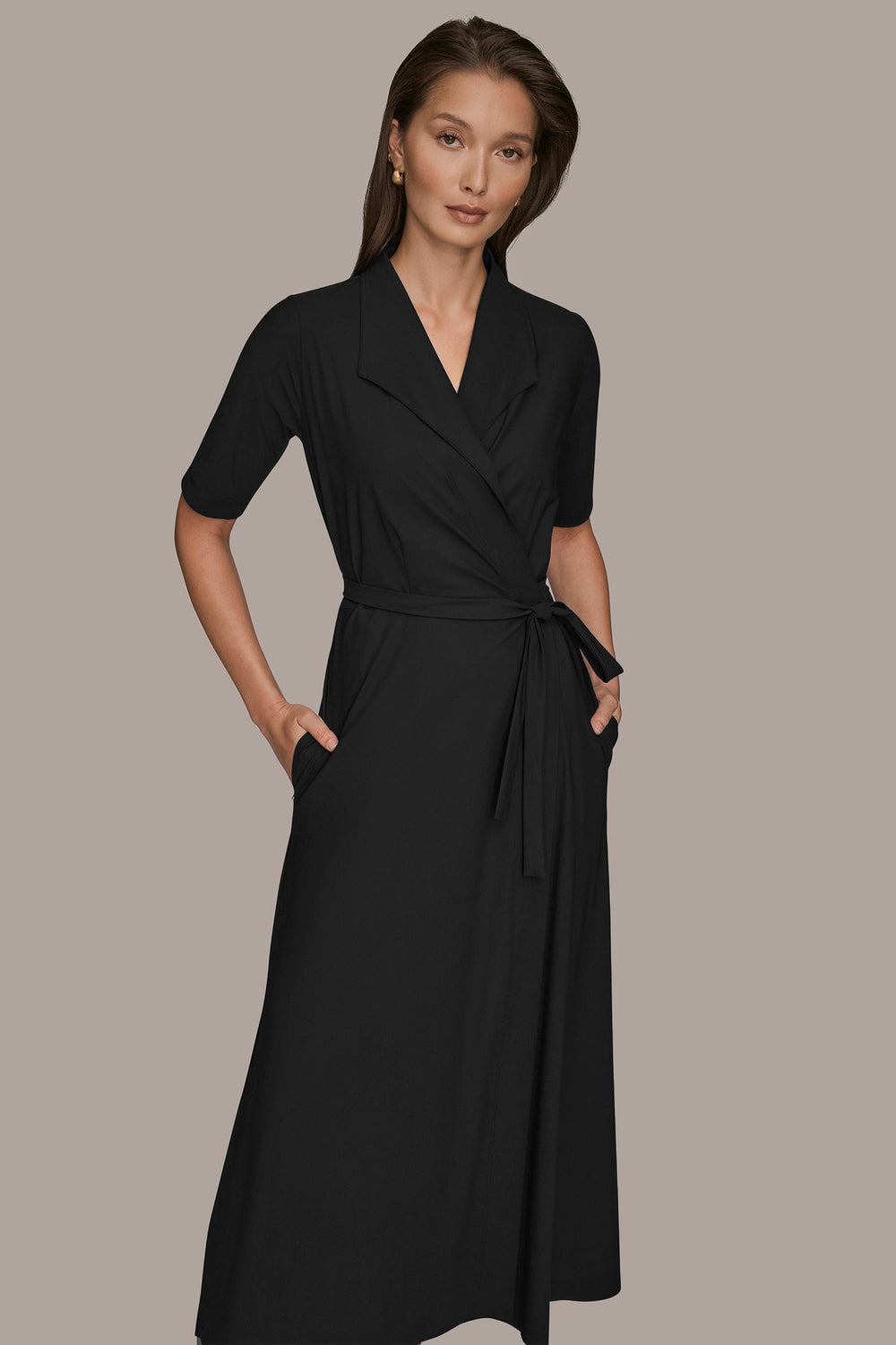Donna Karan | THE MODERN TRAVEL ELBOW-SLEEVE MIDI WRAP DRESS