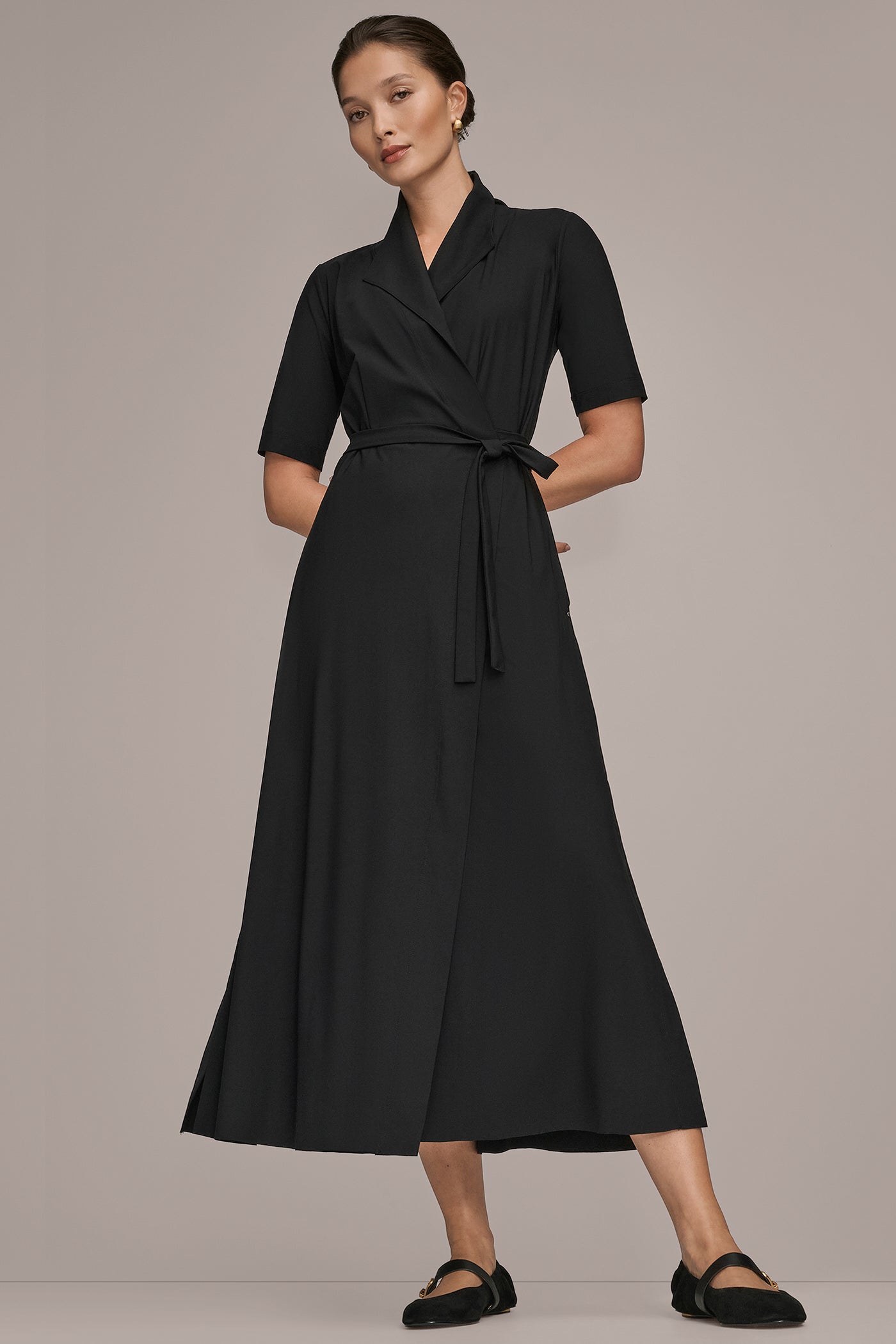 Donna Karan | THE MODERN TRAVEL ELBOW-SLEEVE MIDI WRAP DRESS