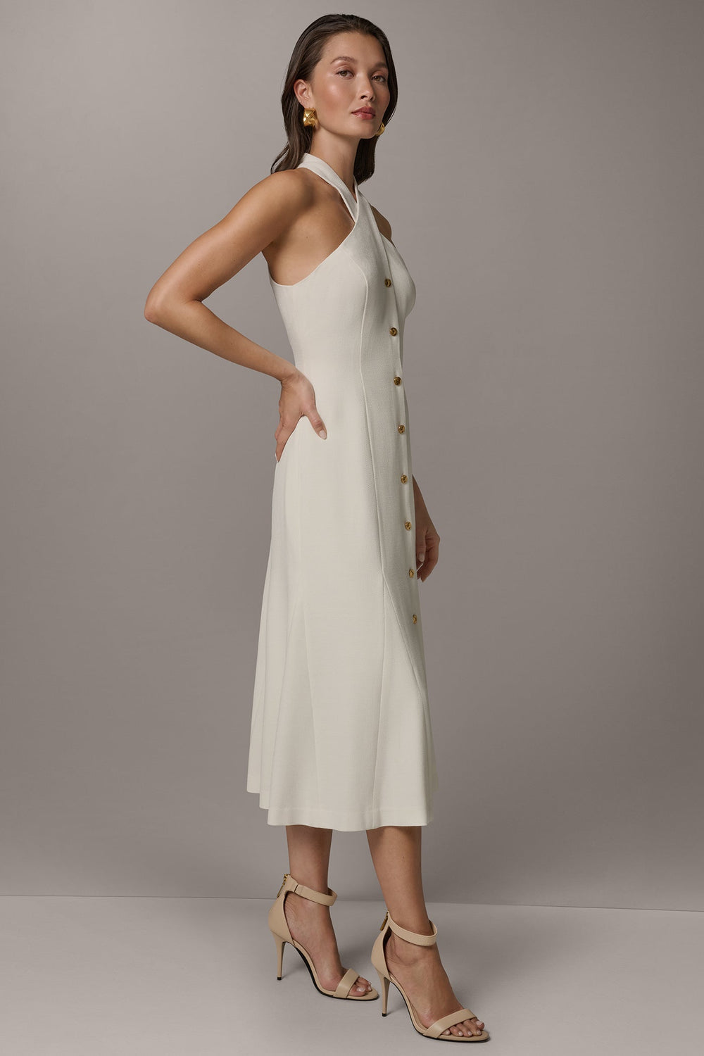 Donna Karan | SLEEVELESS CROSS-FRONT MIDI HALTER DRESS