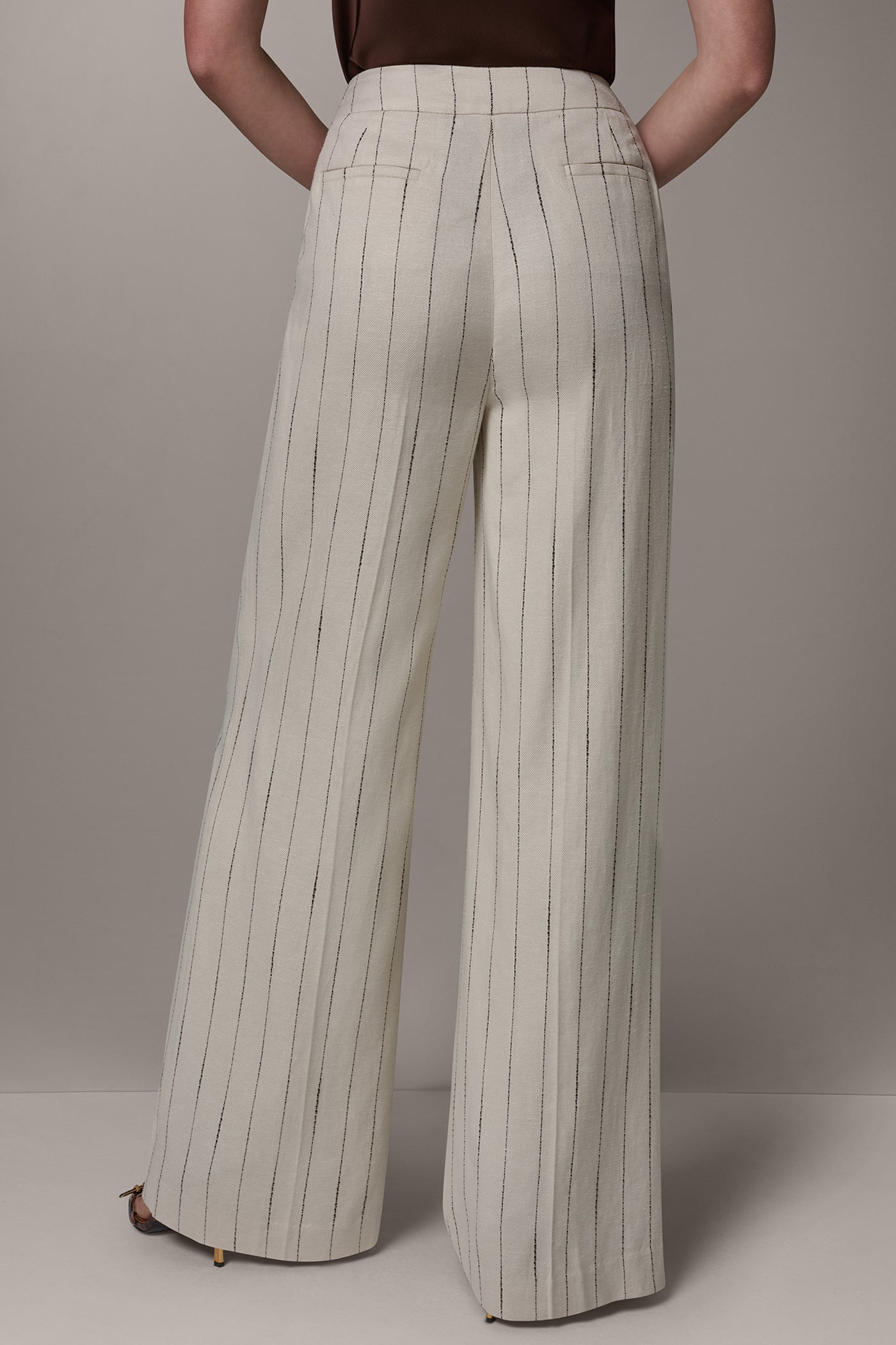 Donna Karan | MID-RISE PINSTRIPE PLEATED WIDE-LEG PANT