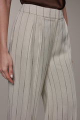 Donna Karan | MID-RISE PINSTRIPE PLEATED WIDE-LEG PANT