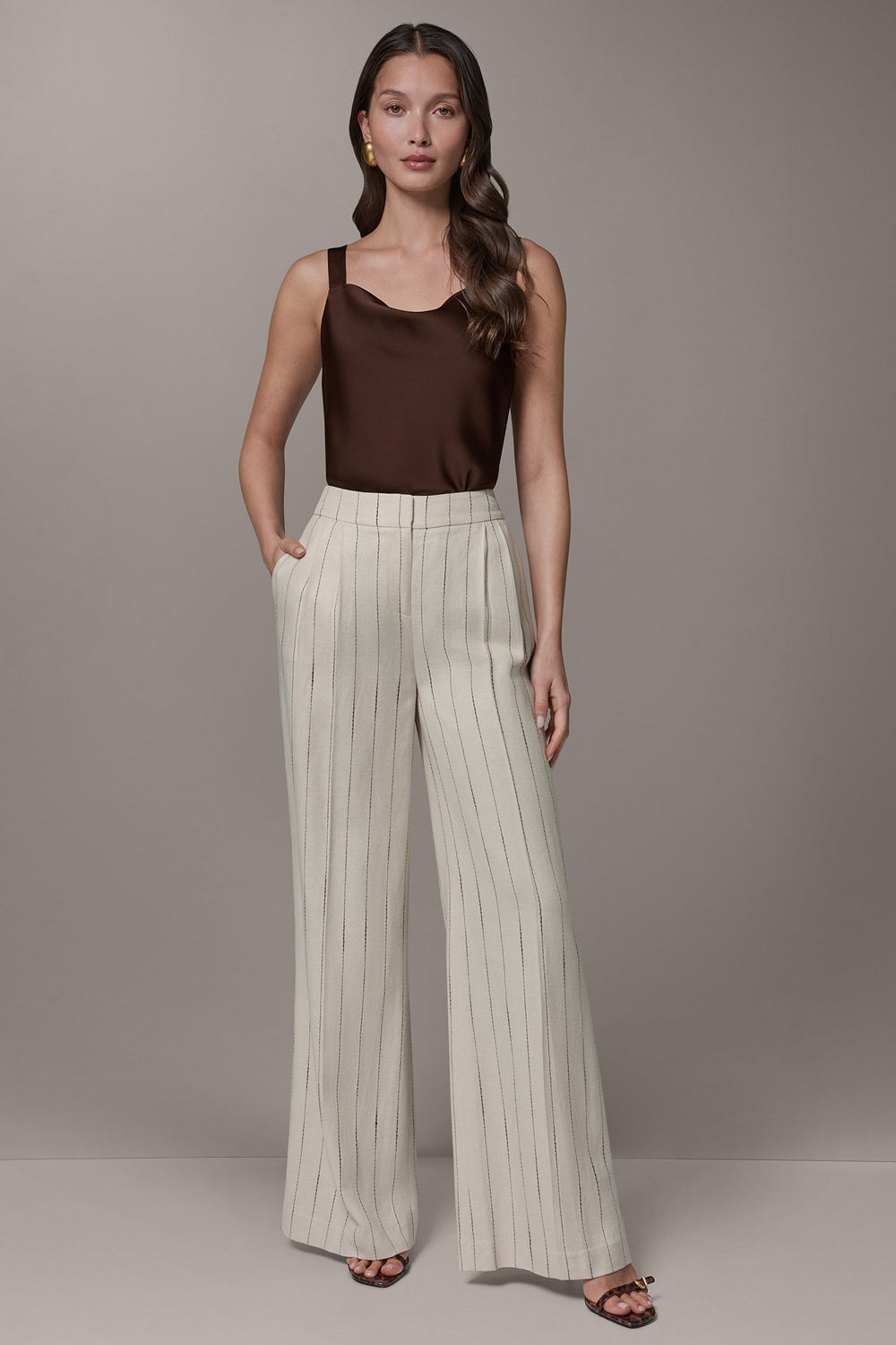 Donna Karan | MID-RISE PINSTRIPE PLEATED WIDE-LEG PANT
