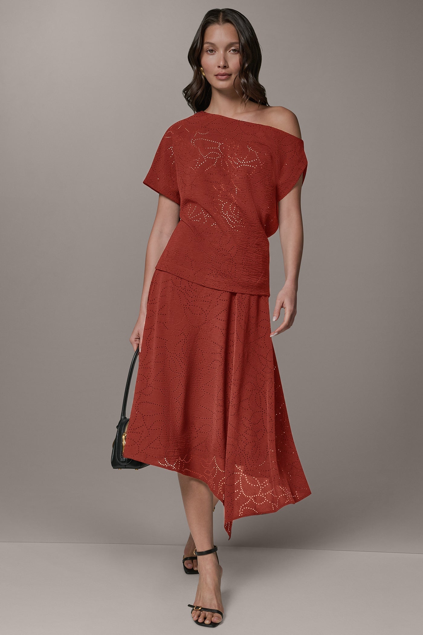Donna Karan | LASER CUT ASYMMETRIC MIDI SKIRT