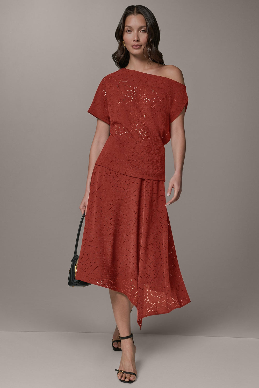 Donna Karan | LASER CUT ASYMMETRIC MIDI SKIRT