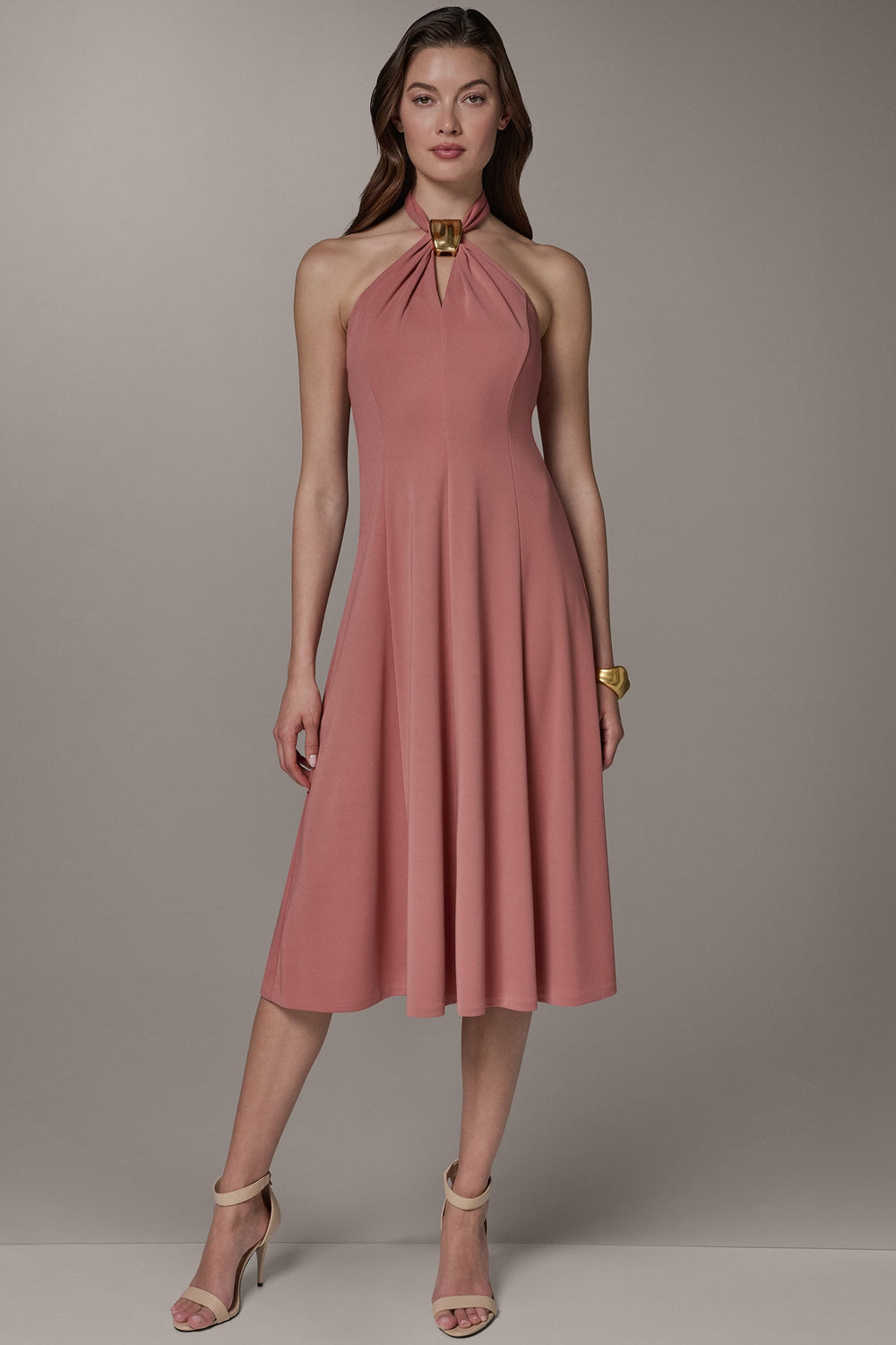 Donna Karan | SLEEVELESS MIDI A-LINE HALTER DRESS