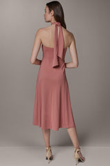 Donna Karan | SLEEVELESS MIDI A-LINE HALTER DRESS