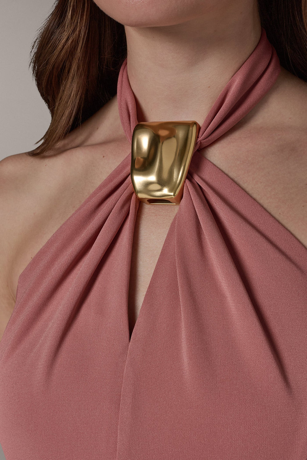 Donna Karan | SLEEVELESS MIDI A-LINE HALTER DRESS