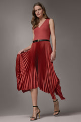 Donna Karan | SLEEVELESS MIDI MIXED MEDIA DRESS