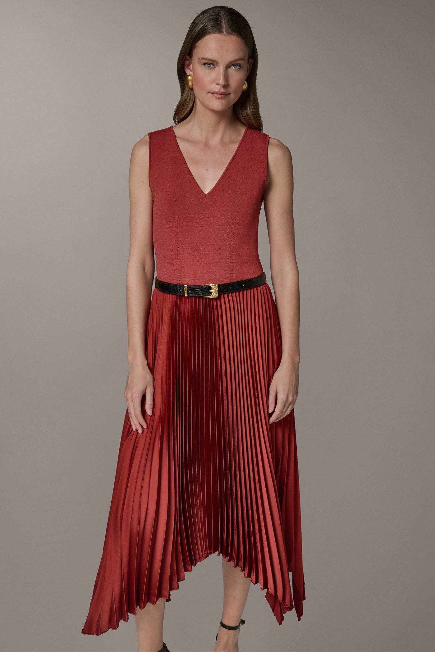Donna Karan | SLEEVELESS MIDI MIXED MEDIA DRESS