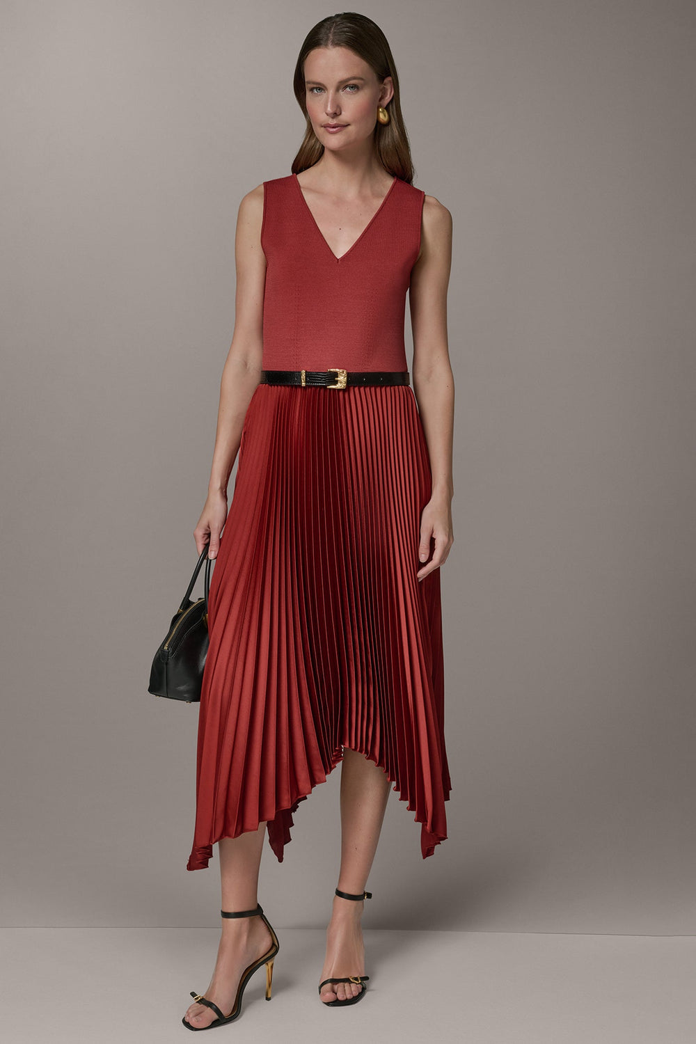 Donna Karan | SLEEVELESS MIDI MIXED MEDIA DRESS