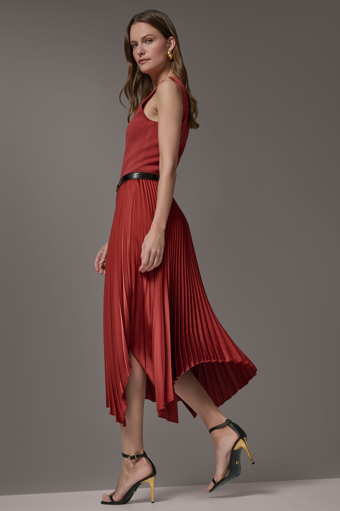 Donna Karan | SLEEVELESS MIDI MIXED MEDIA DRESS