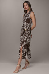 Donna Karan | FLORAL SLEEVELESS COWL NECK MIDI DRESS