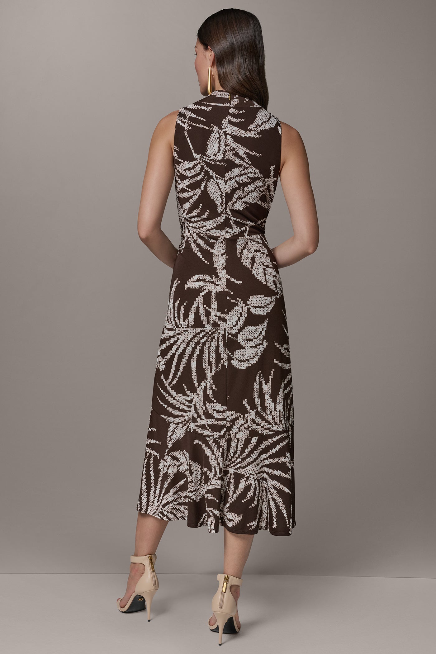 Donna Karan | FLORAL SLEEVELESS COWL NECK MIDI DRESS