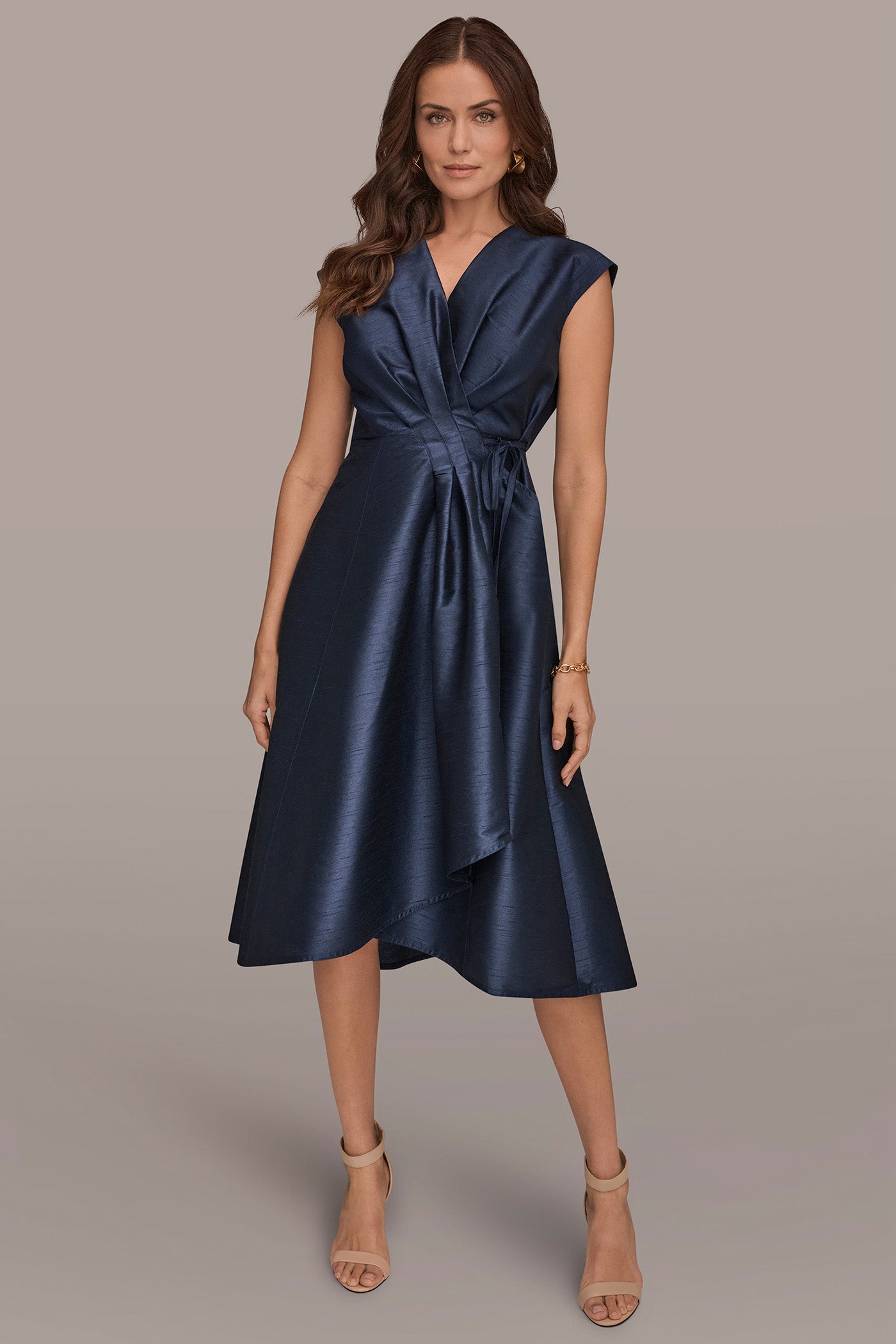 Donna Karan | SLEEVELESS PLEATED MIDI WRAP DRESS