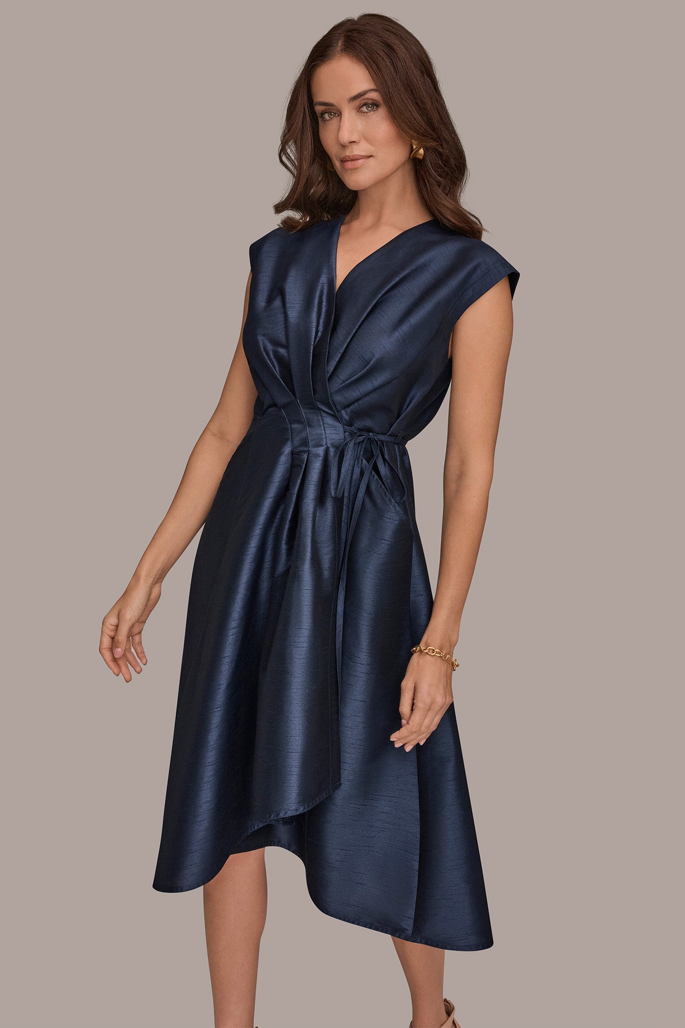 Donna Karan | SLEEVELESS PLEATED MIDI WRAP DRESS