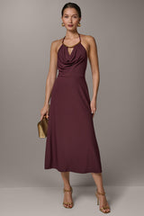 Donna Karan | SLEEVELESS COWL NECK MIDI HALTER DRESS