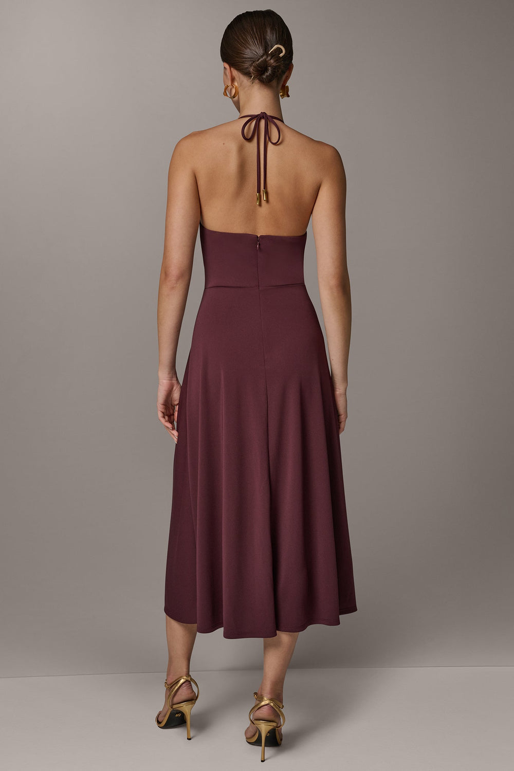 Donna Karan | SLEEVELESS COWL NECK MIDI HALTER DRESS