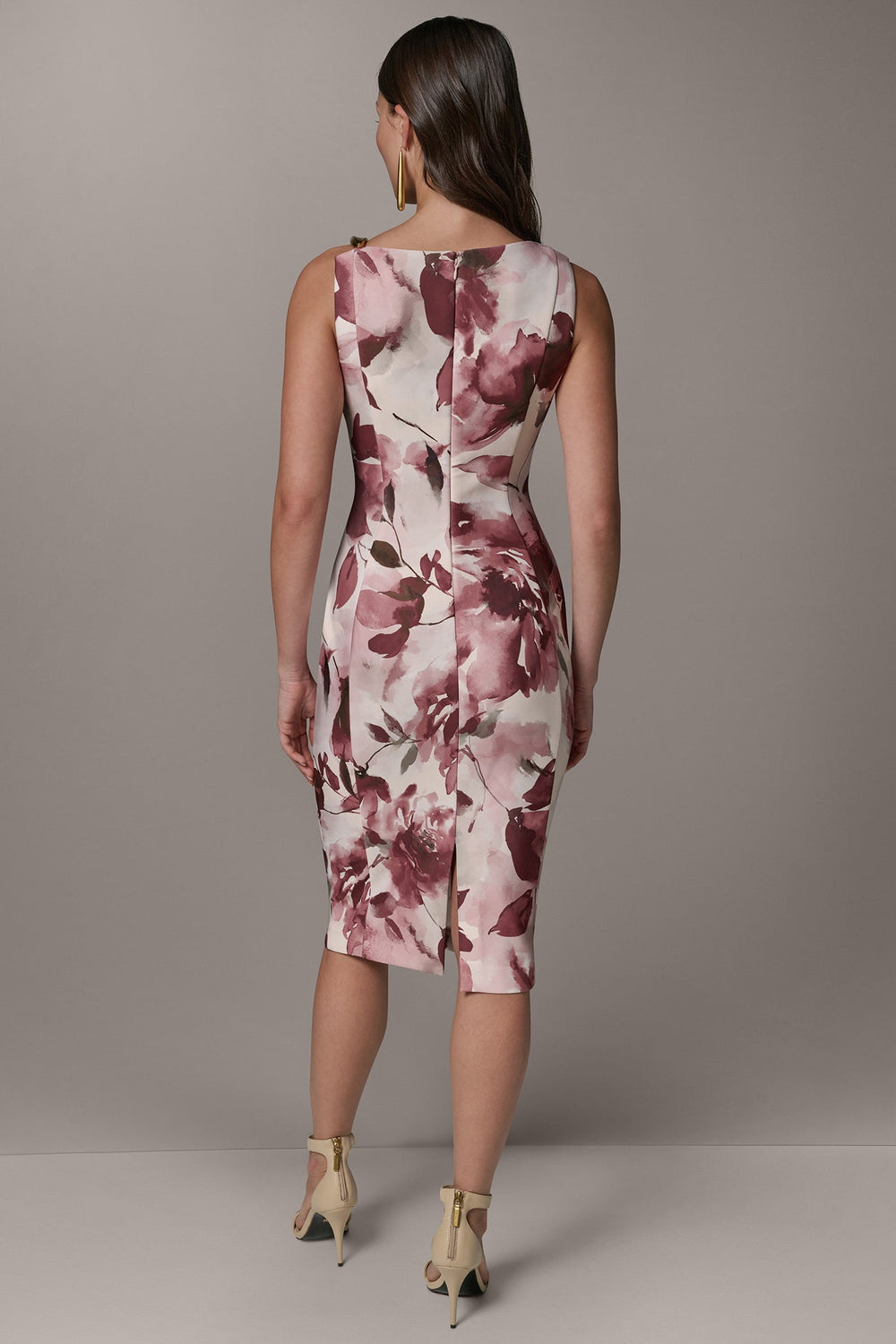 Donna Karan | SLEEVELESS ASYMMETRIC FLORAL MIDI SHEATH DRESS