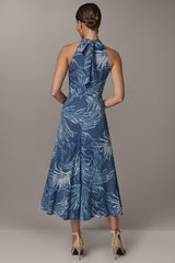 Donna Karan | SLEEVELESS PRINT MIDI HALTER DRESS
