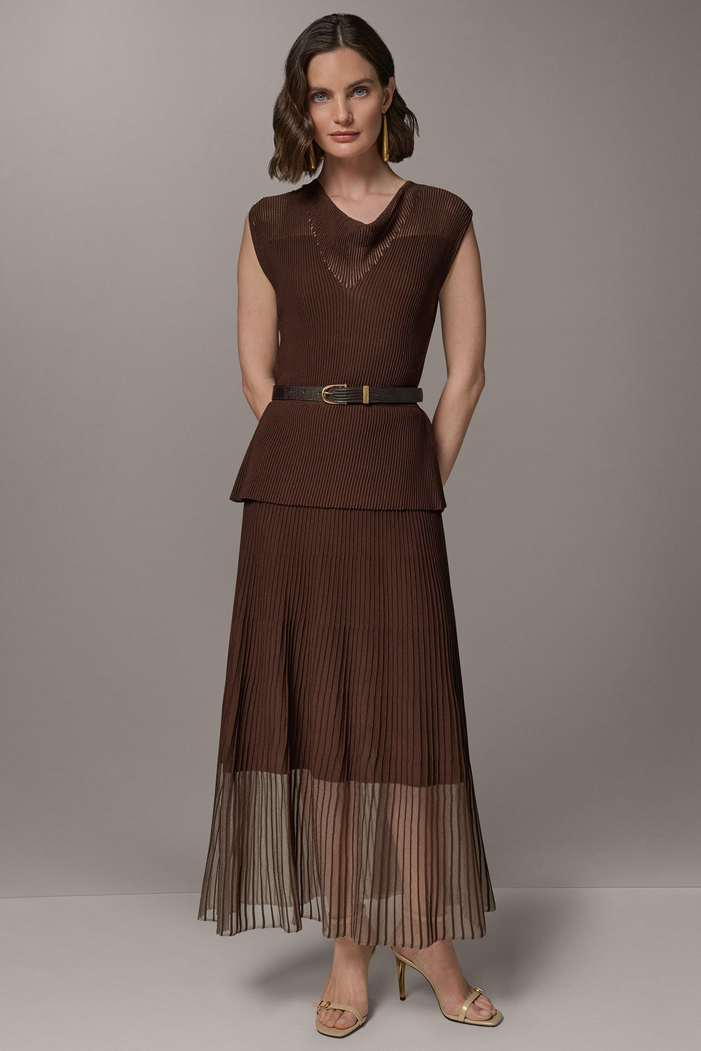 Donna Karan | SLEEVELESS COWL NECK MIDI SWEATER DRESS
