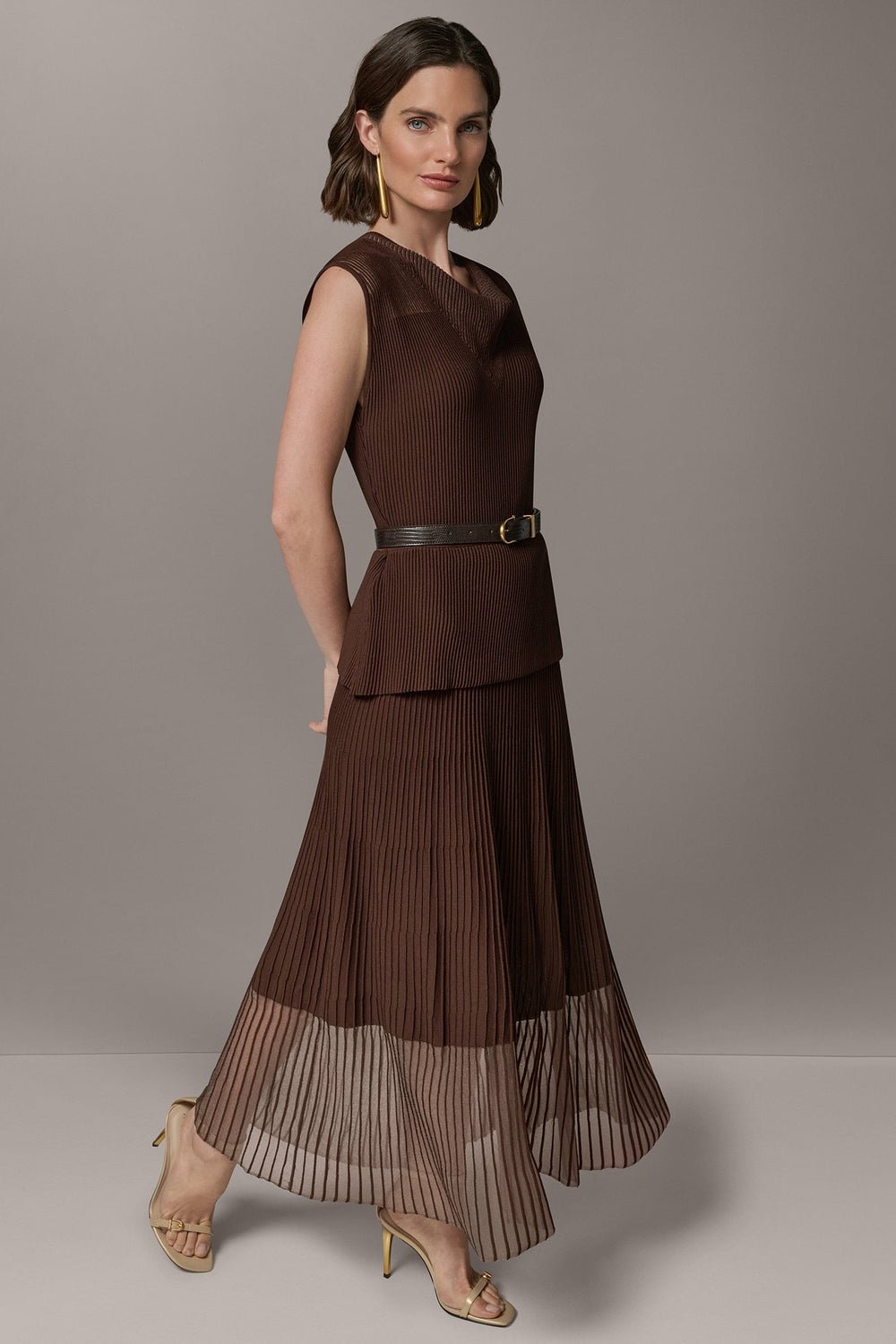Donna Karan | SLEEVELESS COWL NECK MIDI SWEATER DRESS