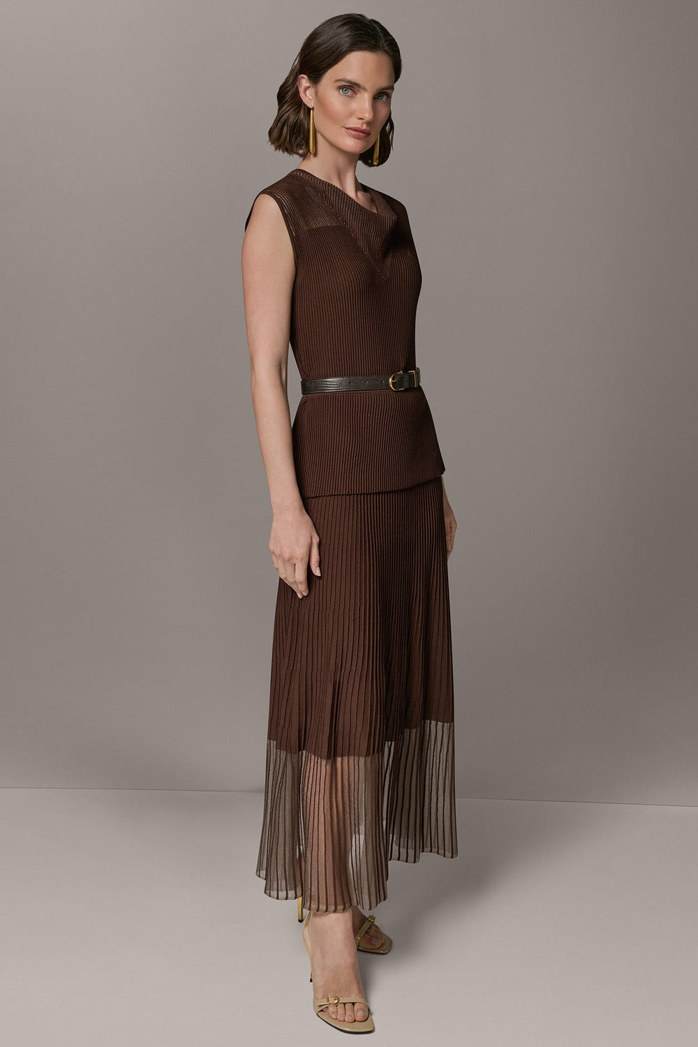 Donna Karan | SLEEVELESS COWL NECK MIDI SWEATER DRESS