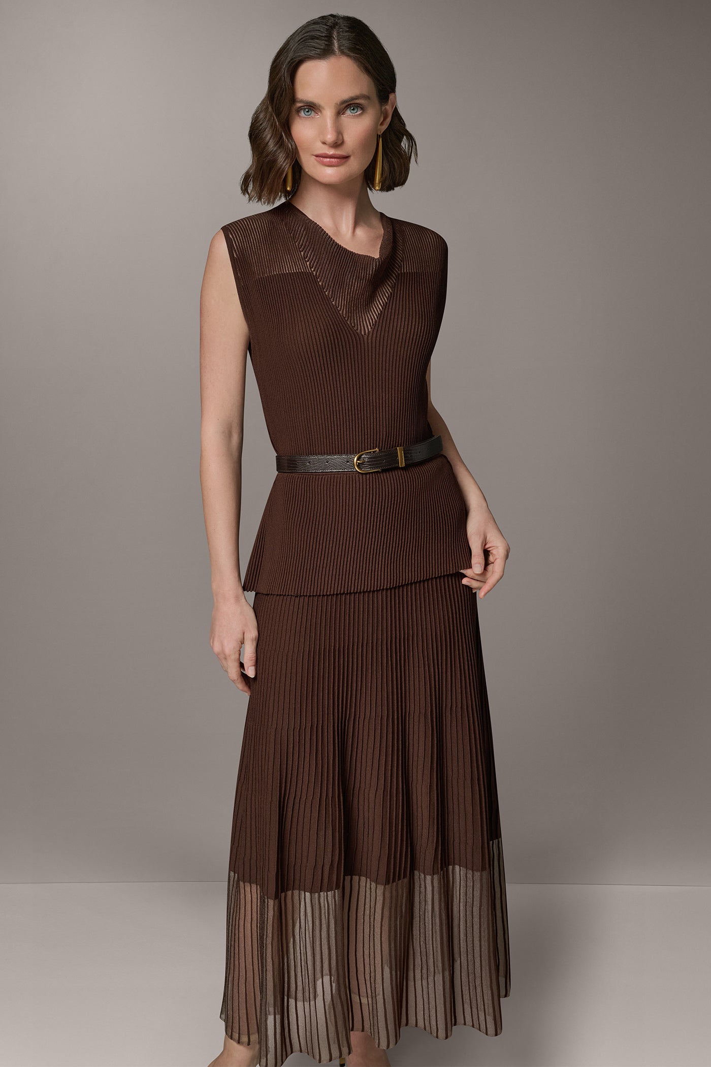 Donna Karan | SLEEVELESS COWL NECK MIDI SWEATER DRESS