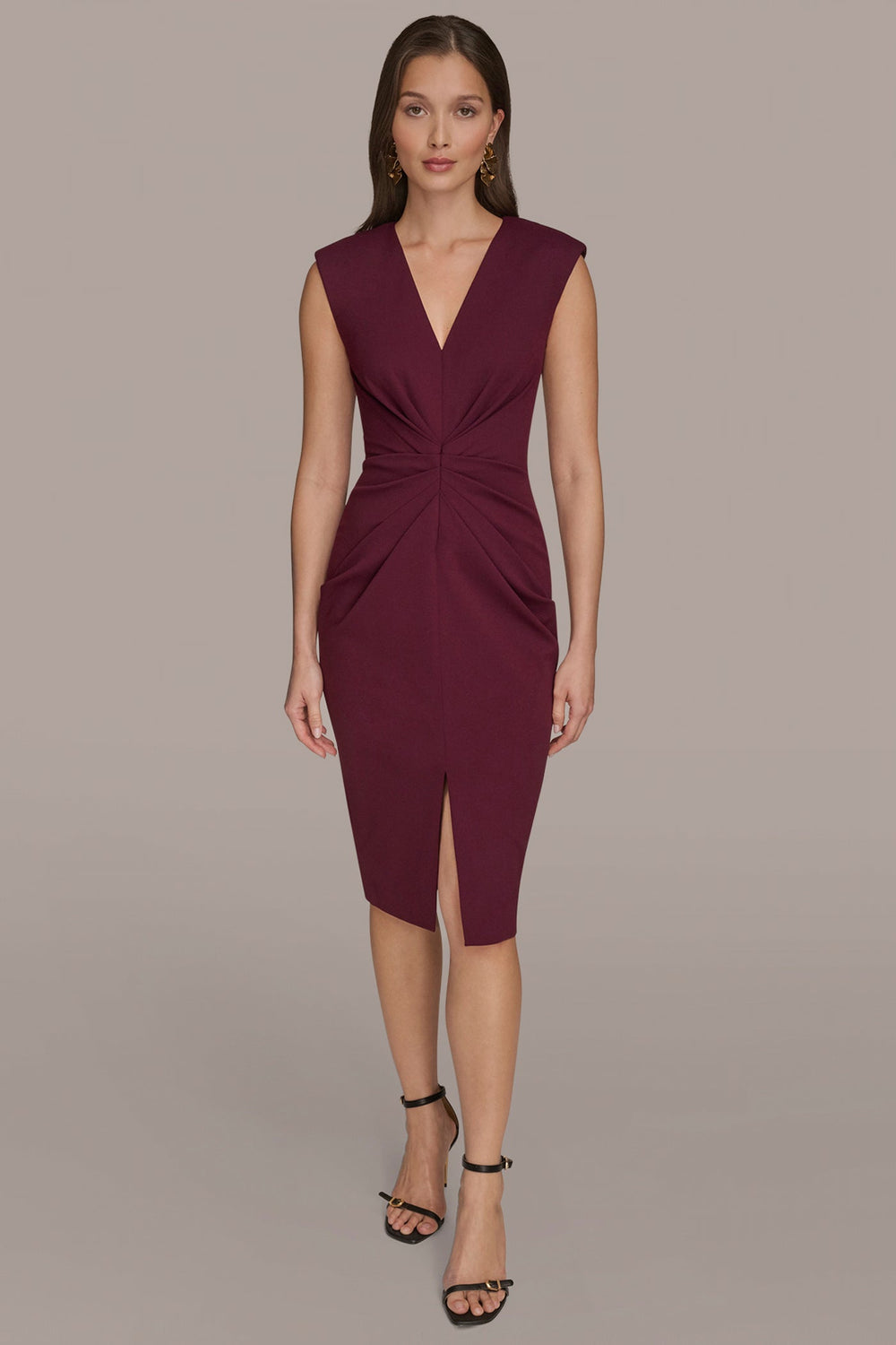Donna Karan | SLEEVELESS SPLIT-FRONT MIDI SHEATH DRESS